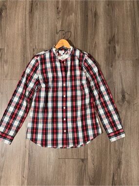 J. Crew Red White and Navy Plaid Button-Up Cotton  Shirt